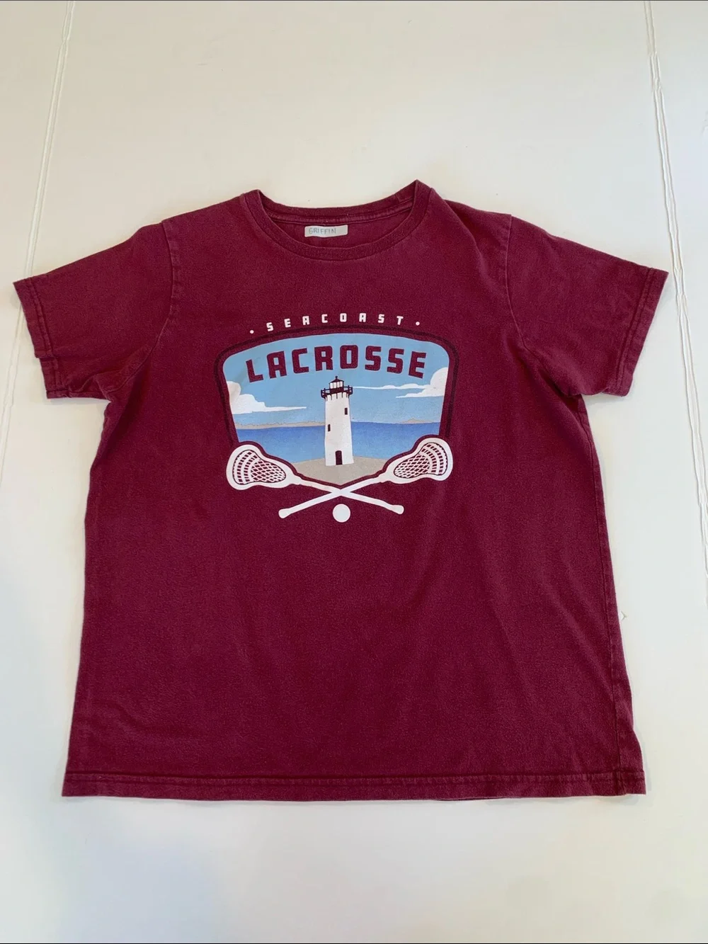 Unisex Kids Girls Boys Large Seacoast Lacrosse Maroon Short Sleeve T-Shirt
